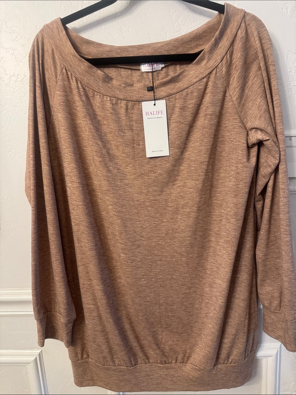 NWT HALIFE Women's Boatneck Light Pullover Sweatshirt in Light Brown